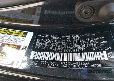 2025 Lexus Es from USA, damaged, VIN 58ADZ1B12SU188961